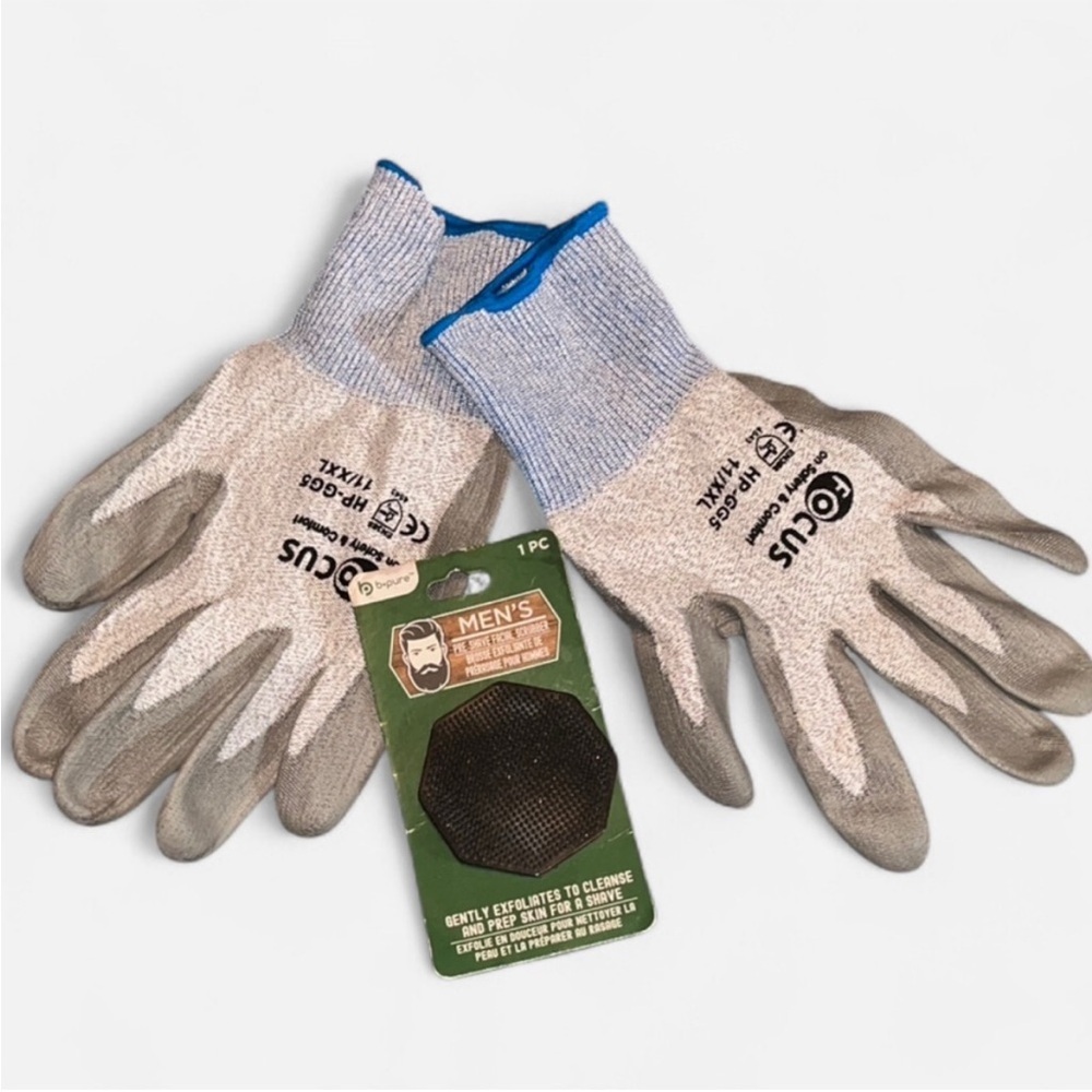 Focus Gray and Blue Work Gloves/ Facial Scrubber